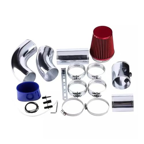 Induktion Schlauch Kit Universalfilter, 76 MM Kaltluftfilter-Ansaugrohrkombination, Leistungsinduktion, Auto-Ansaugrohrschlauch-Umbausatz Auto Luftansaug(Red)