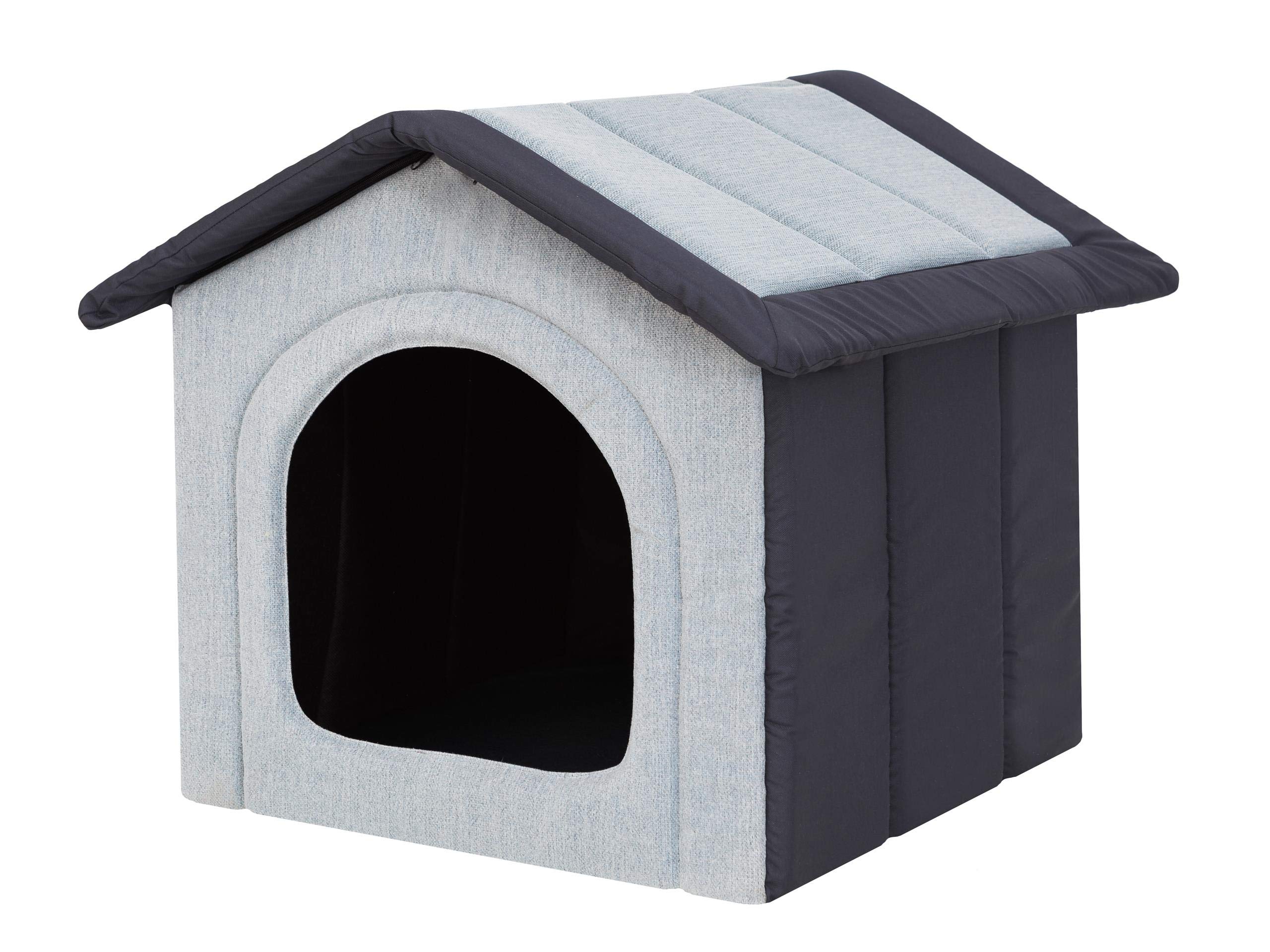 Hundehütte Hundehöhle Hundebett Hundehaus Katzenhöhle Tierbett XL - 60x55 cm hellgrau mit Navy blau