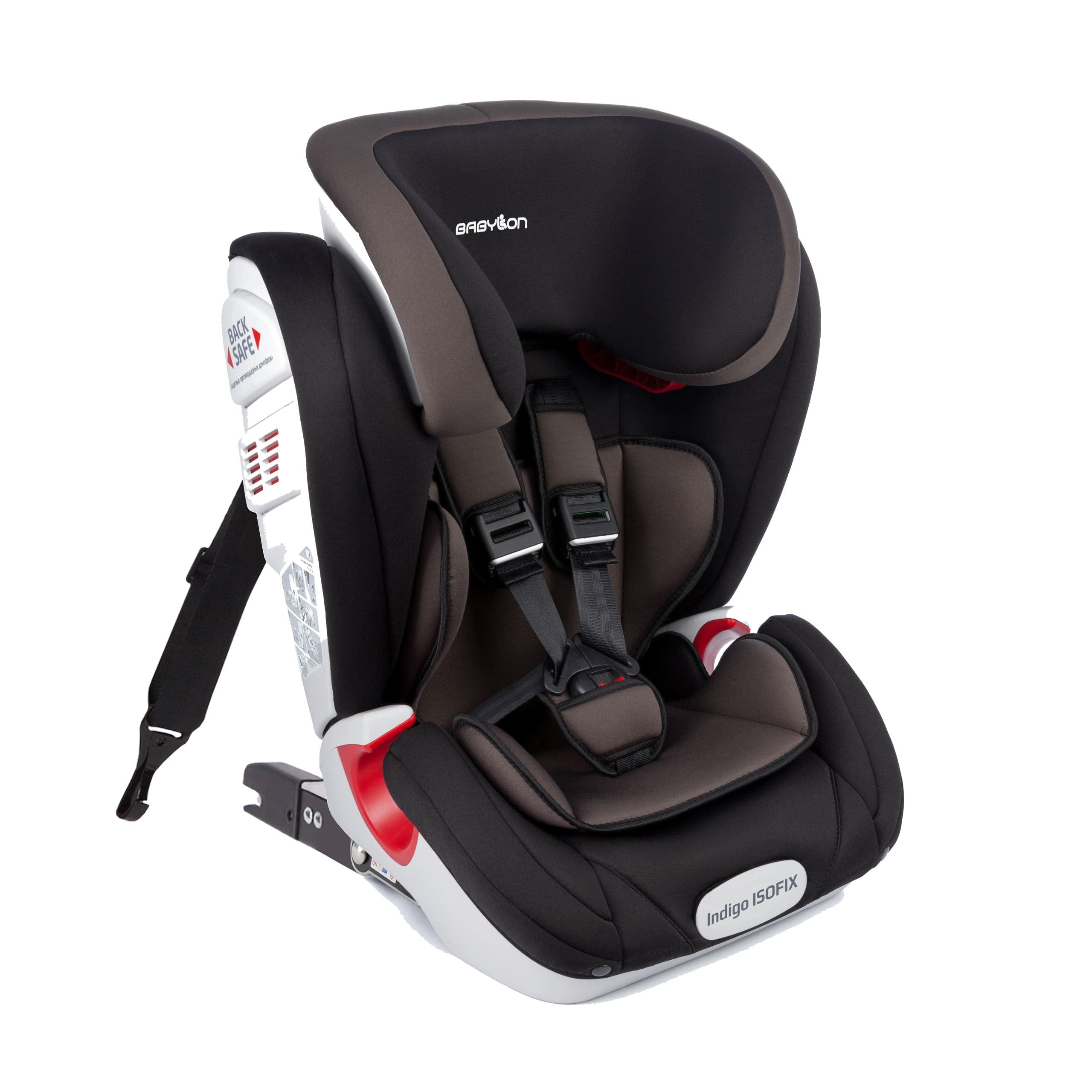 BABYLON Babysitz Auto Indigo Isofix Autokindersitz Gruppe 1/2/3, Kindersitz 9-36 kg (1 bis 12 Jahren). Kindersitz mit Top Tether. Autositz Einstellbare Kopfstütze ECE R44/04 Grau/schwartz