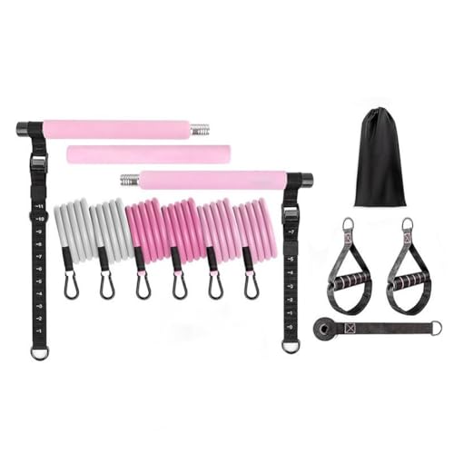 Kiudduy Pilates-Bar-Set mit Widerstandsbändern, Multifunktionale Yoga-Pilates-Bar, Heim-Fitnessstudio, Pilates-Widerstands-Bar-Set (Rosa)