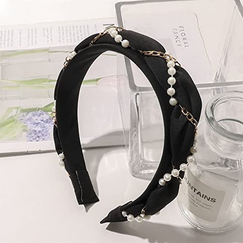 Haare, Kopfband, Ketten-Haarband for Frauen, koreanische Webart, geflochten, breiter Perlen-Haarreifen, glitzernde Lünette, Kopfschmuck, Stirnband, Haarschmuck(Black)