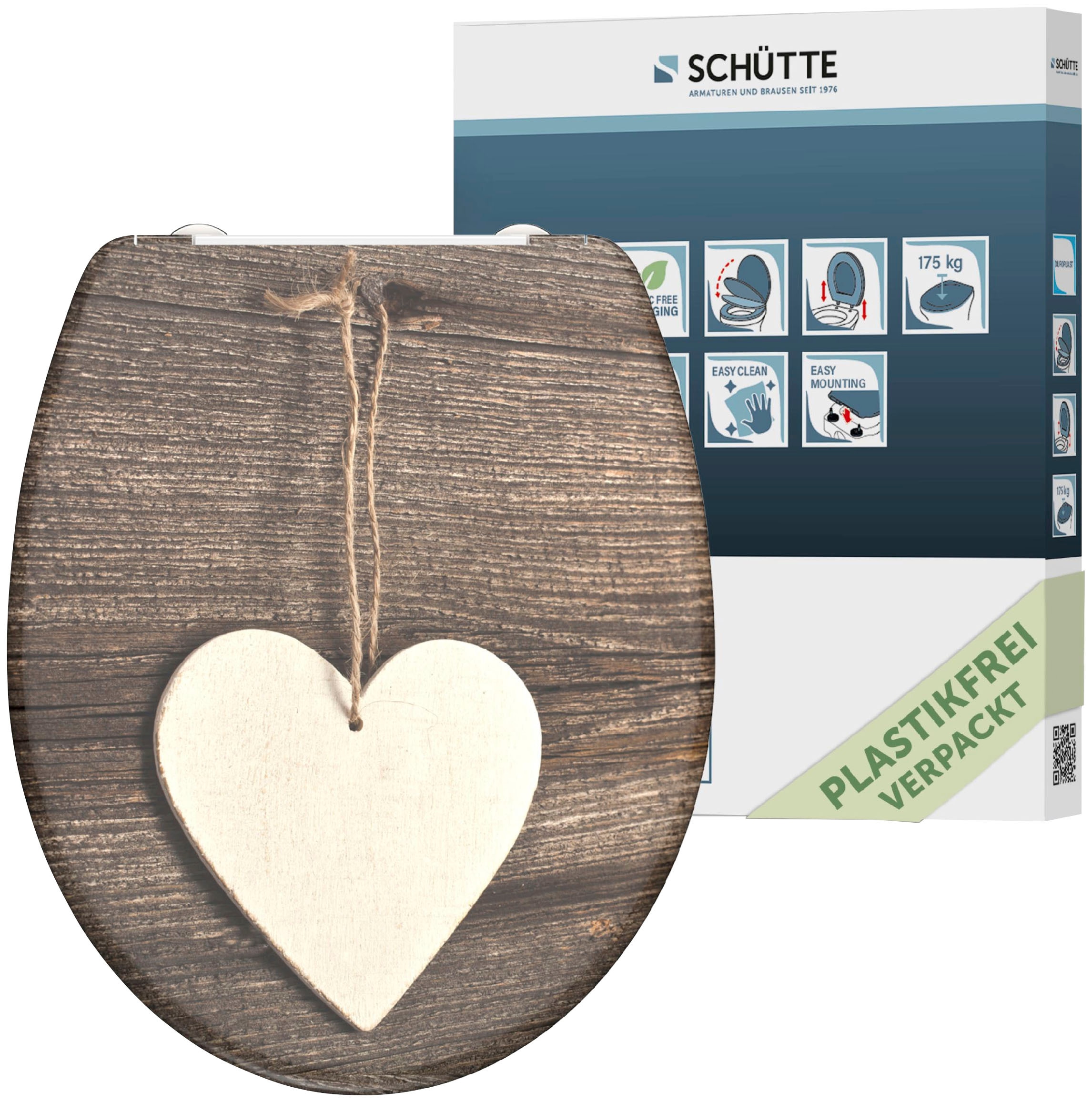 Schütte WC-Sitz "Wood Heart", Duroplast, mit Absenkautomatik und Schnellverschluss