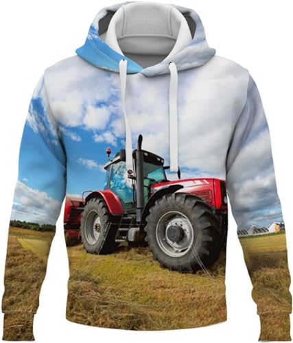 RIAAJ Herren Traktor Bagger Traktor - Hoodie Kapuzenpullover Traktor Hoodie Sweatshirt mit Kapuze,Print-Pulli (F4,XXL)