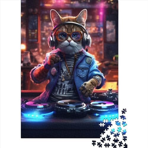 Schwieriges, anspruchsvolles Puzzle mit 1000 Teilen, Cat DJ, Holzpuzzle für Erwachsene, Puzzlespiel, Spielzeug für Erwachsene, Familienpuzzle, Geschenk (29,53 x 19,69 Zoll)