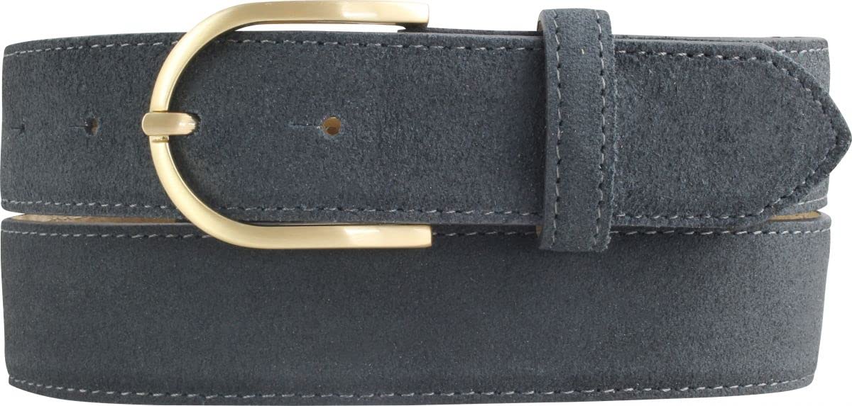 BELTINGER Damen-Gürtel aus Veloursleder 3,5 cm | Velour-Ledergürtel für Damen 35mm | Wildleder-Gürtel mit runder, goldener Gürtelschließe | Anthrazit 100cm