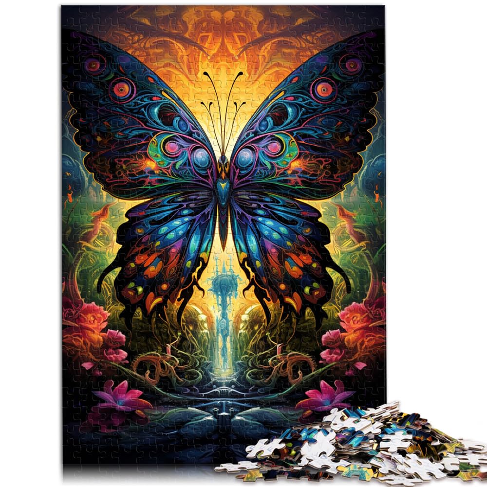 Puzzle, farbenfrohes psychedelisches Schmetterlings-Puzzle, 1000 Teile, Holzpuzzle, jedes Teil ist einzigartig – anspruchsvolles, unterhaltsames Familienspiel, 1000 Teile (50 x 75 cm)