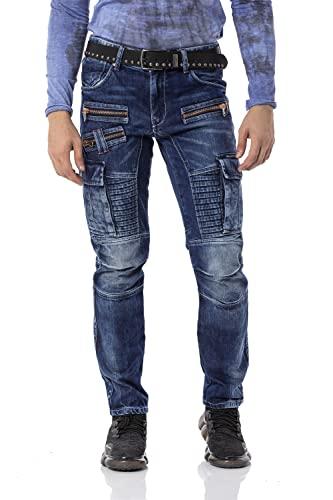 Cipo & Baxx Herren Cargo Jeans Hose CD798 Blau W40-L34