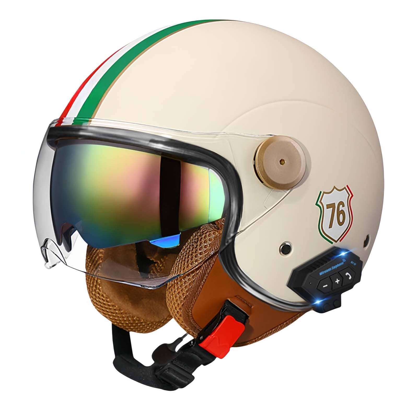 Bluetooth-Motorradhelm, Offenes Gesicht, Rollerhelm, Motocross-Helme Mit Visier, ECE-Zugelassene Motorradhelme Mit Integriertem Mikrofon Für Erwachsene, Männer Und Frauen O,M57-58CM