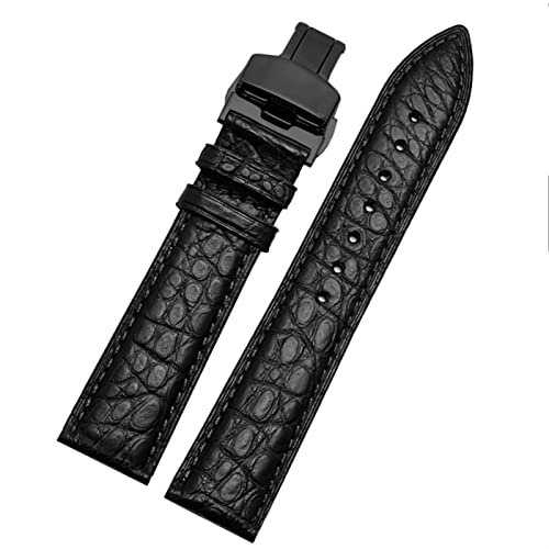 SCRUBY Crocodile Leder -Uhrband für jedes Marken -Armband 16 17 18 19 -mm -Träger mit Klappverschluss(Black black,16mm)