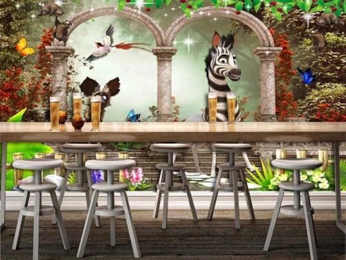 Märchenhafte Cartoon-Tiere Zebras Schmetterlinge 3D Tapete Poster Restaurant Schlafzimmer Wohnzimmer Sofa TV Dekorative Wand-350cm×256cm