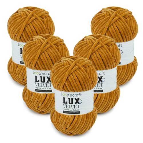 Chenille Wolle 5er-Set, Bronze Farbe, Loopncraft, 5 X 100g, Lux Velvet, Super Weiches Samtgarn