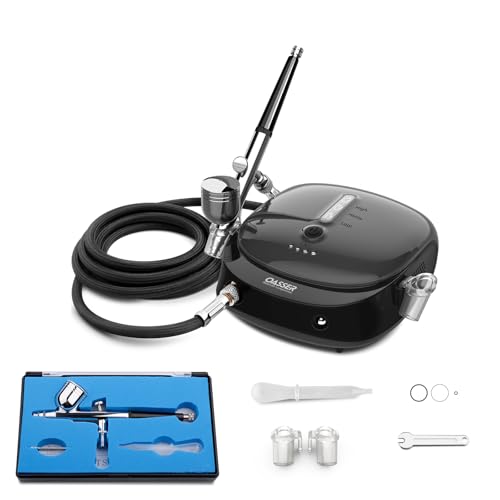 Oasser Airbrush Set Kompressor Dual Action 3 Modi wiederaufladbarer 1000mAh Akku 0,3mm Düse 7CC Tasse Airbrush Pistole für Modell Kosmetik Lackierung Schwarz