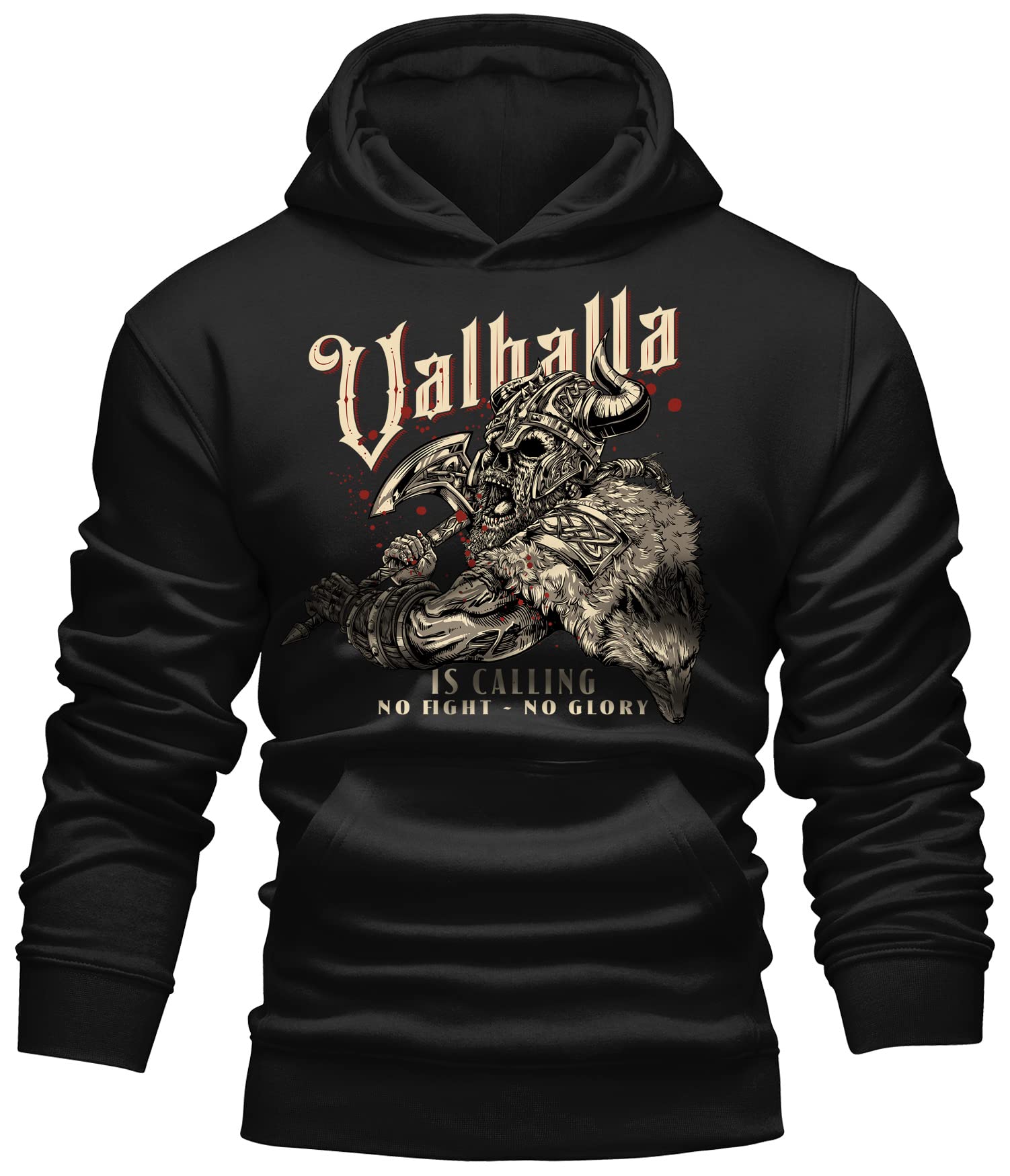 LOBO NEGRO Kapuzen Pullover Hoodie für Wikinger Nordmann Keltic Fans - Valhalla is Calling - no Fight no Glory