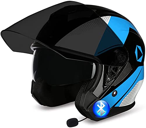 Motorradhelm Bluetooth Jethelm,DOT/ECE Zertifizierung mit Doppelvisier Vintage Motorrad Open Face Halbschale Retro Style Chopper Scooter BikerHelm Herren und Damen Helm