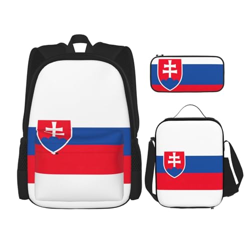 YQxwJL College-Rucksack-Set, Motiv: Flagge der Slowakei, Reise-Tagesrucksack-Set mit Lunchbox, Federmäppchen, für Damen und Herren, Schwarz , Einheitsgröße