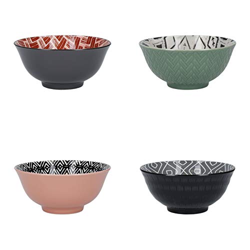 KitchenCraft Patterned Cereal Bowl Set in Gift Box, 4 Ceramic Bowls Ideal for Ice Cream, Soup and More, 'Designed For Life' Designs, 15cm