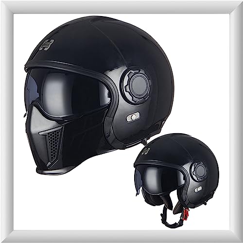 Motorrad Jethelm für Damen und Herren mit Doppelvisier - Vintage Motorradhelm Integralhelme mit ECE 22.05 Zulassung - Abnehmbares Kinn - Modularer Halboffener Helm - Coole Persönlichkeit