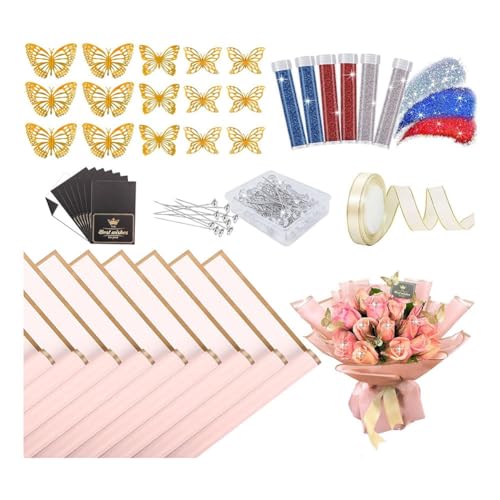 Pcivzxam 1Set Blumen-Geschenkpapier, Wasserdichtes Blumenstrauß-Geschenkpapier für Blumensträuße, Rosa