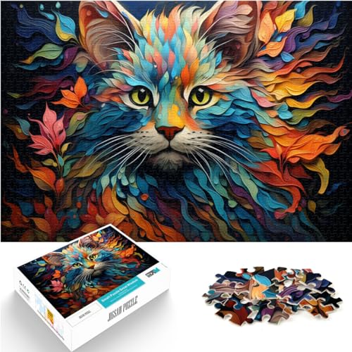 Puzzle, farbige Fantasiekatze, 1000 Teile, Holzpuzzle, lustige Aktivitäten zu Hause, Geburtstagsgeschenk, Reisegeschenk, 1000 Teile (50 x 75 cm)