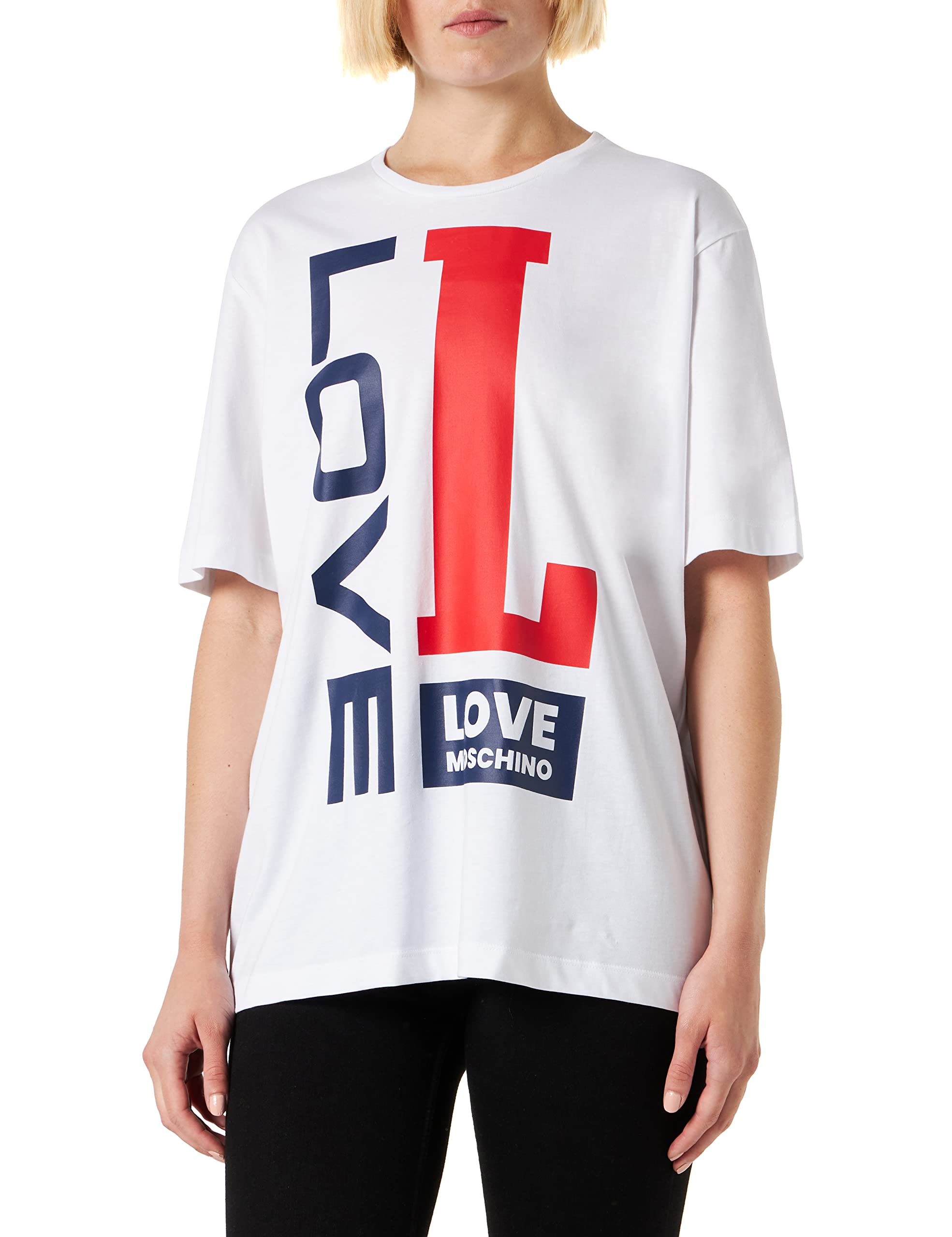 Love Moschino Women's Oversize fit Short-Sleeved T-Shirt, Optical White, 48