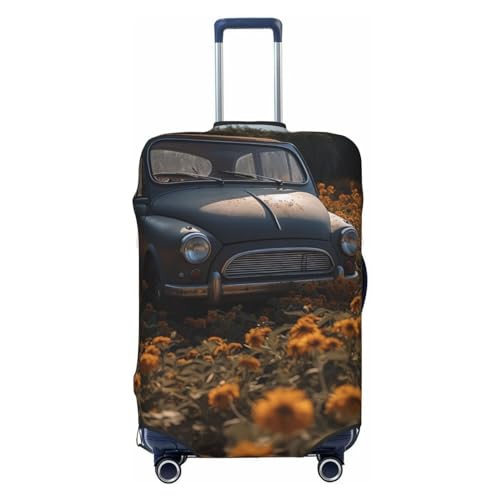 CSGJMYGS Reisegepäckabdeckung, elastisch, waschbar, modisch, kratzfest, für Auto im Blumenfeld, Koffer-Schutz, passend für 45,7 - 81,3 cm Gepäck, Schwarz , XL