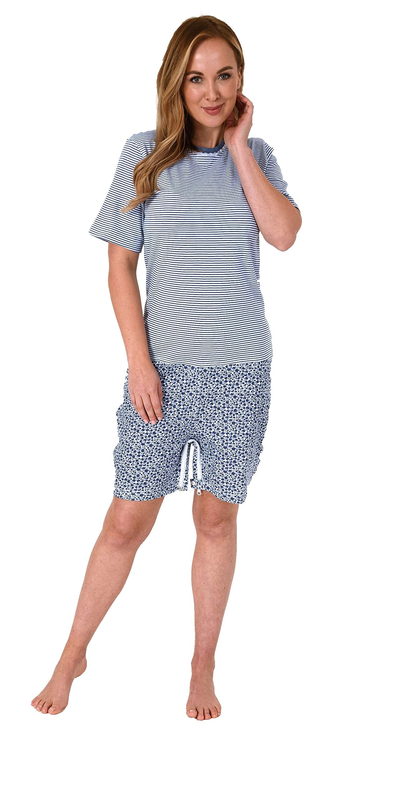 Normann Care Damen Pflegeoverall Kurzarm mit Reissverschluss am Rücken und am Bein - 181 271 90 838, Größe:XL, Farbe:blau