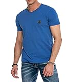 Cipo & Baxx Herren T-Shirt Basic Regular Fit Kurzarm Shirt V-Ausschnitt Sommershirt CT648 Blau M