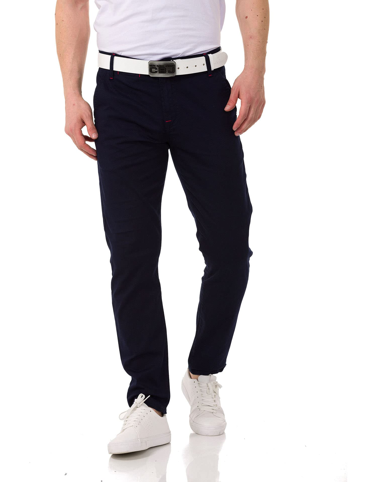 Cipo & Baxx Herren Chinohose Stretch Basic Baumwolle Slim Fit CD842 Dunkelblau W32 L32