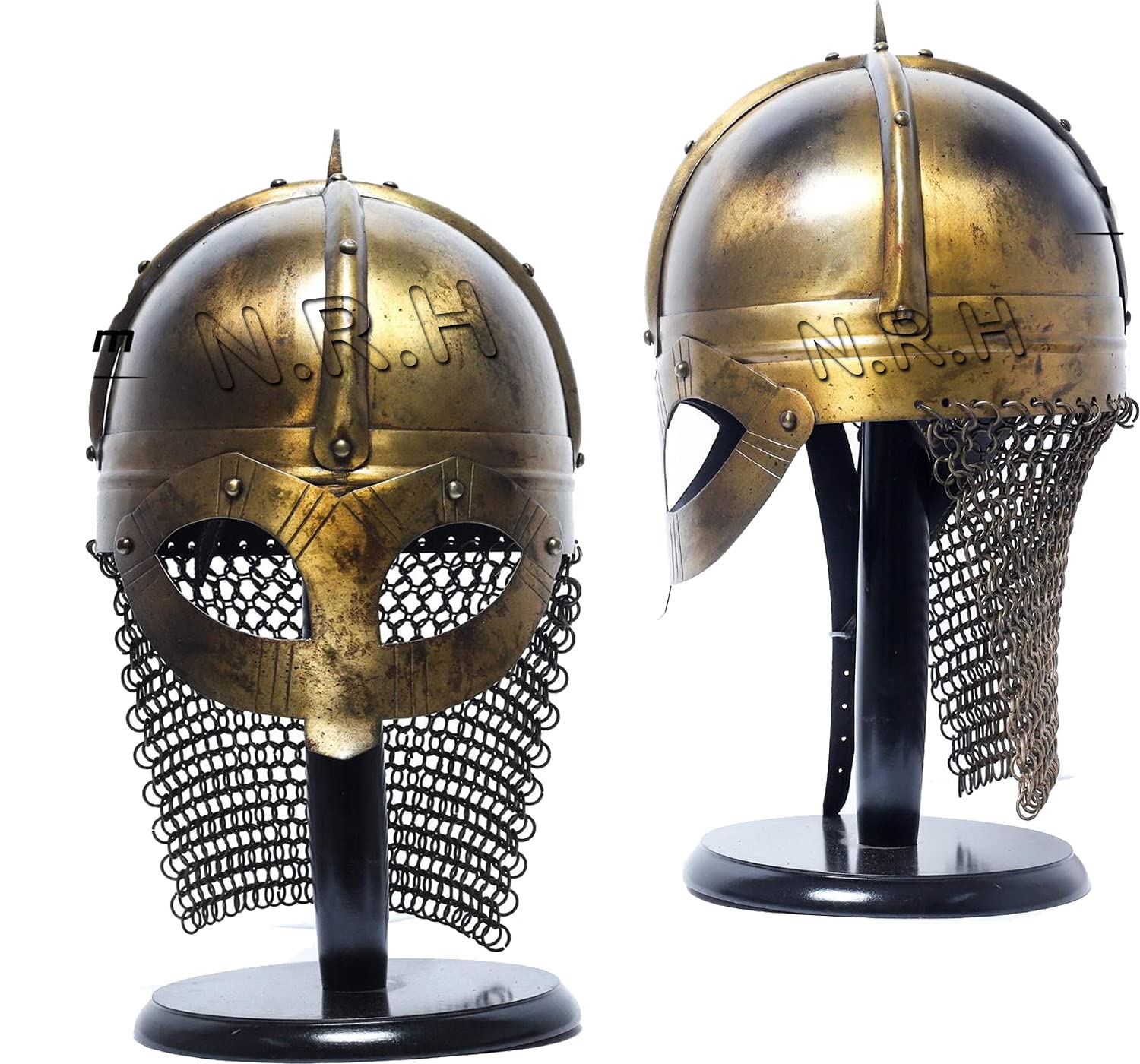 Wikingerhelm mit Kettenhemd, mittelalterlicher normannischer Ritter, Kampfpanzer mit Holzständer, Halloween-Kostüm, Helm