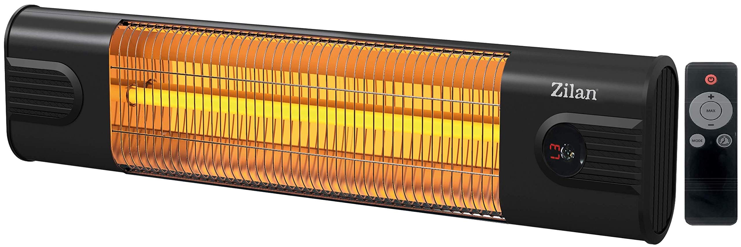 Karbon Heizstrahler | Terrassenstrahler | Heizgerät | Infrarotstrahler | Karbonstrahler | 1800 Watt | Display | Karbonlampe | Timer | Fernbedienung | Spritzwasser geschützt | Überhitzungsschutz