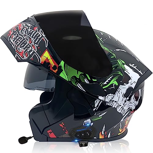 Klapphelm mit Bluetooth,Helm für Motorräder Integralhelme Flip-up Motorradhelm ECE-Zertifizierung Anti-Fog-Doppelspiegel Die Windgeräusche Leicht für Frauen Männer Unisex 57~64CM