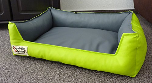 Hundebett Hundesofa Schlafplatz Kunstleder Acceso Farbe und Größe wählbar von XS bis XXL (110 cm X 85 cm, Limone grau)