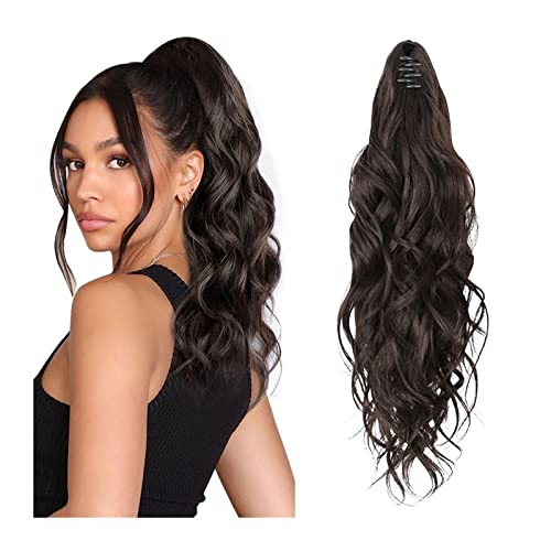 Ponytail Extension/Haarteil 20-Zoll-synthetischer gewellter Pferdeschwanz for den täglichen Gebrauch auf Partys, langes, lockiges, gewelltes Haar, Pferdeschwanz-Verlängerung, Krallenbacken-Clip in syn