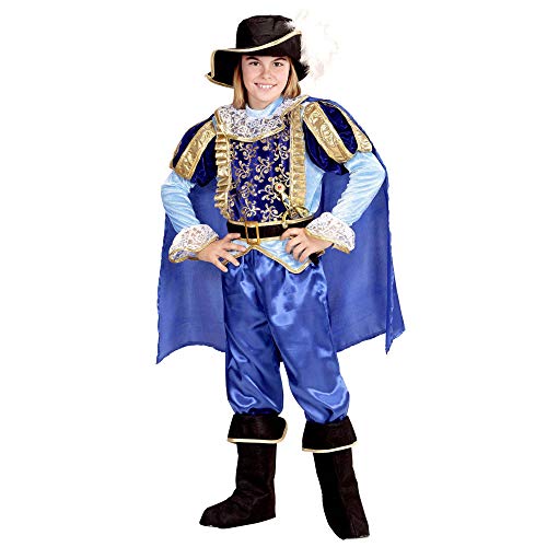 Widmann 96836 - Kinderkostüm Blauer Prinz, Oberteil, Hose, Gürtel, Stiefelüberzieher, Umhang, Hut, Adliger, Fasching, Karneval, Mottoparty