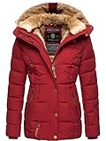 MARIKOO Damen Wintejacke warme Steppjacke mit Kunstfell Innenfutter Nekoo Blood Red Gr. L