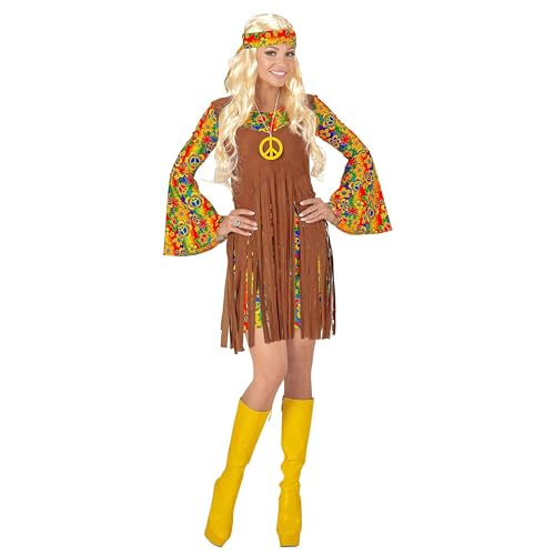 Widmann 06521 - Kostüm Hippie Girl, Kleid mit Weste, Stirnband, Kette mit Peace-Zeichen, Flower Power, Kostüm, Karneval, Mottoparty