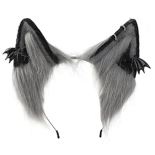 Qaonsciug Punk Pelzohr-Haarreif für Frauen mit Fledermaus-Plüsch-Haarband LolitaStyle Cosplay Stirnband Party Kostüm Halloween Kopfschmuck