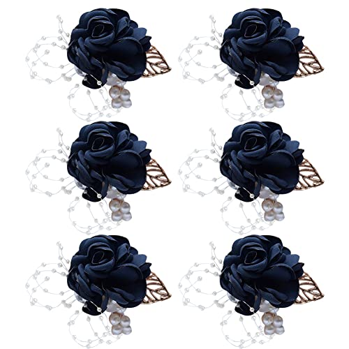 Armband Hochzeitsblumen, Brautjungfern-Armband, 6 Stück Hochzeit-Blume im Knopfloch, Blumen-Anstecknadel, Boutonniere-Korsage-Zubehör, Damen-Herren-Künstliche Rosen-Korsage for die Braut (Color : Wri