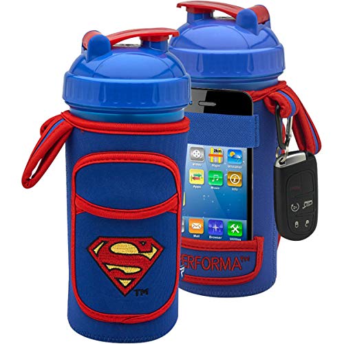 Performa Fitgo – Original Shaker-Flaschenhülle, All-in-One-Shaker-Tassen-Organizer, schneller und einfacher Zugriff auf Ihre Workout-Essentials, wasserabweisend und langlebig (Superman)