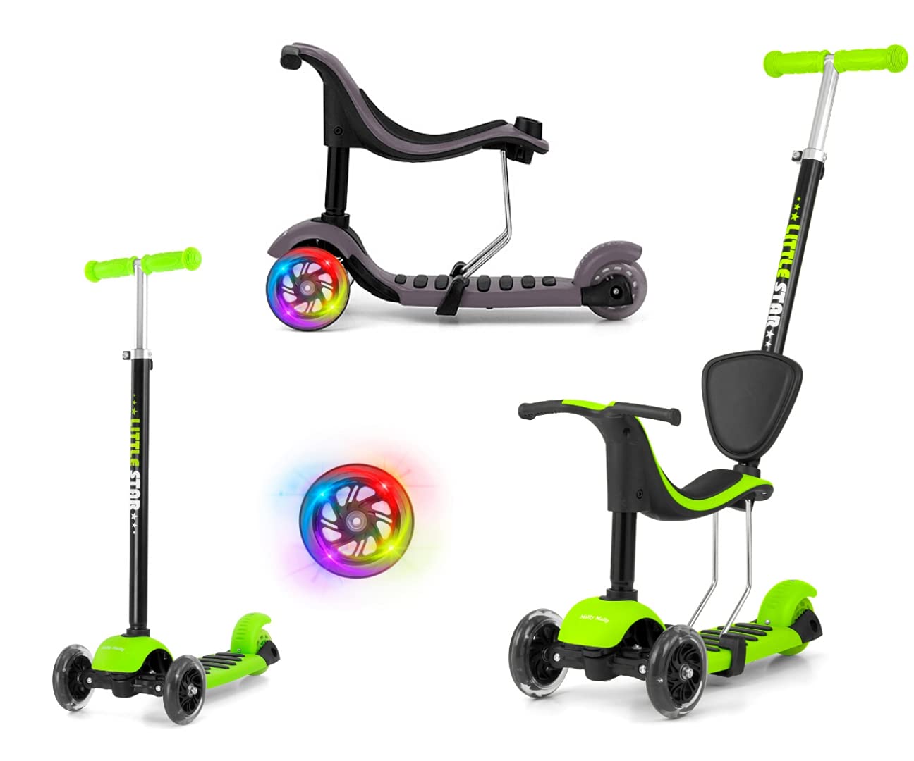 Dreirad Scooter 3in1 Scooter Little Star Grün Milly Mally