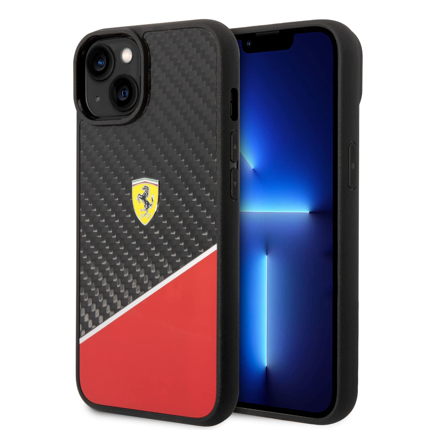 CG MOBILE Ferrari Schutzhülle für iPhone 14 Zoll (35.6 cm), Rot/Silber, Bi-Material-Hülle, Carbon- und Polycarbonat-Hülle, mit einfachem Snap-on, Stoßdämpfung und charakteristischem Logo