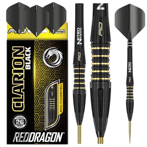 RED DRAGON Clarion Black 26g Tungsten Darts Set with Flights and Stems