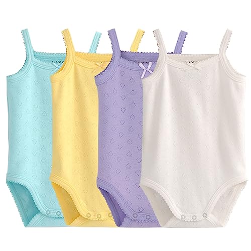 Blueleyu ärmelloses Tanktop, Body, für Babys, Mädchen, aus Baumwolle, 3er-Pack Strampler, 4 Stück, 50