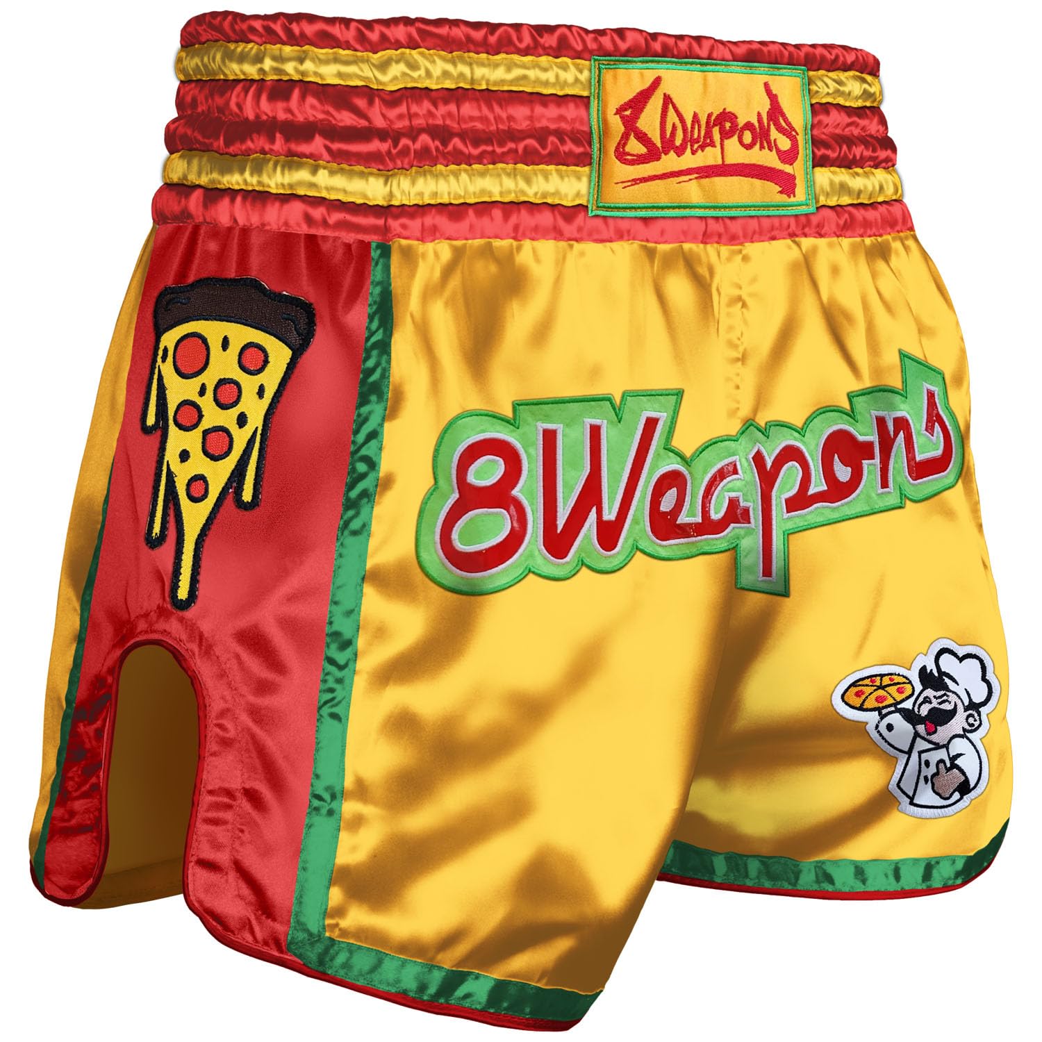 8 Weapons Muay Thai Shorts, Muay Pizza, gelb (XXL)