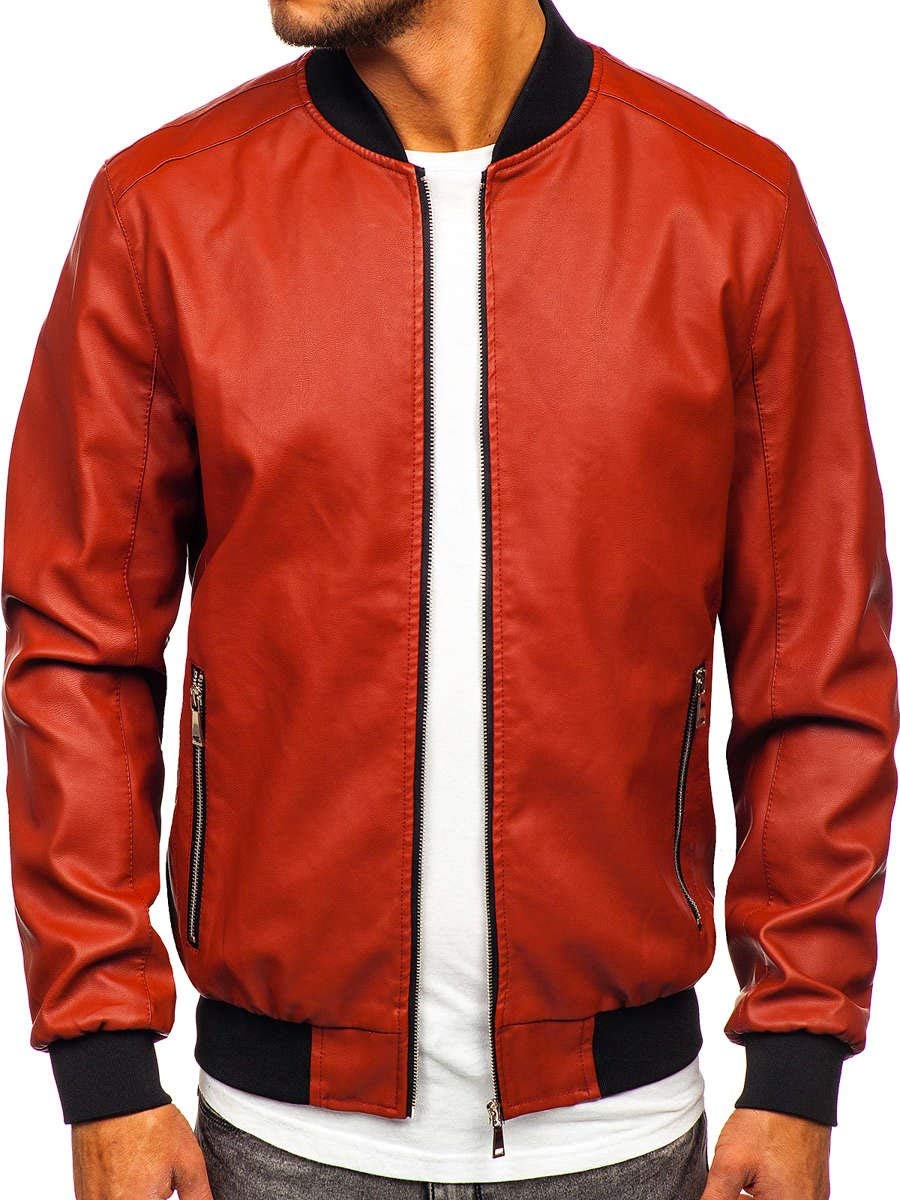 BOLF Herren Lederjacke Kunstlederjacke Bikerjacke Übergangsjacke Steppjacke Kapuze Motorradjacke Pilotenjacke Fliegerjacke Bomberjacke Stehkragen Casual Style J.BOYZ 1147-1 Orange XL [4D4]