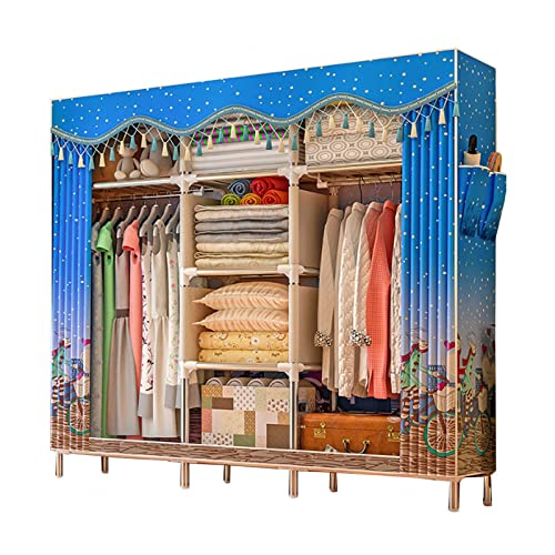 ZHANGshouf Kleiderschrank Tragbarer Canvas-Kleiderschrank, Faltbarer Kleiderschrank-Aufbewahrungsorganizer für Schlafzimmer, Stoffgarderobe mit Kleiderstange,A-168x46x172cm