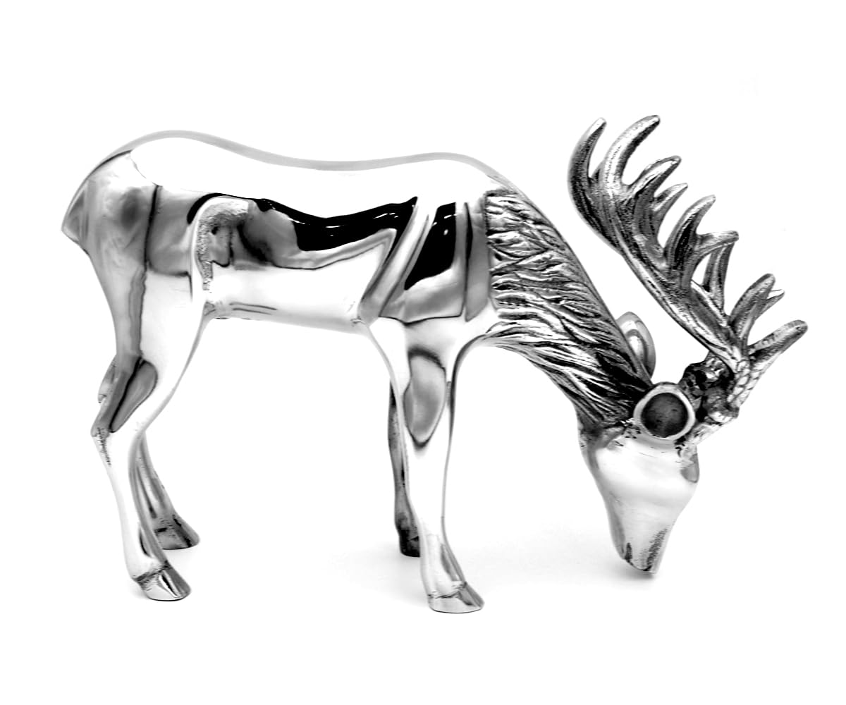 Brillibrum Dekofigur Hirsch Figur Rentier Metall für Innen Silber Weihnachtsdekoration REH Statue Skulptur Rotwild Liegend Stehend Wild Dekoration Deko (Variante 2 : 24x14x37 cm)