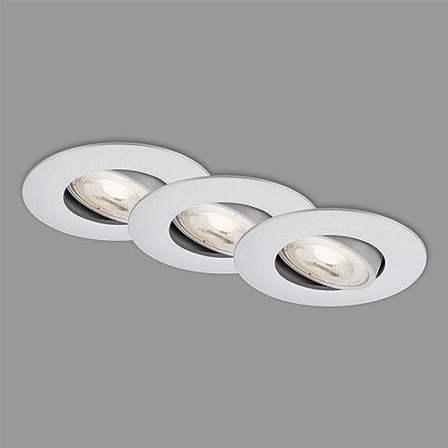 BRILONER - 3er Set LED Einbaustrahler 230V, LED Strahler Badezimmer IP65, Deckenstrahler stufenlos dimmbar, LED Spots, Deckenspots, Badezimmerlampe, Chrom-Matt, 90x42 mm (DxH)