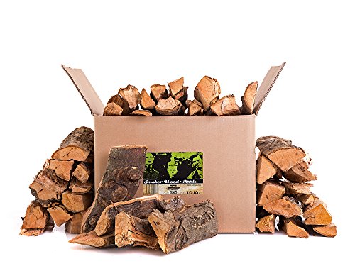 Axtschlag Räucherholz Apfel, 10 kg sortenreines Smoker Wood mit Rinde, Scheitholz mit ca. 25 cm Länge für Räucheröfen, größere Kohlegrills und Smoker