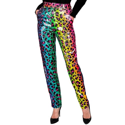 W WIDMANN MILANO Party Fashion - Party Fashion Paillettenhose für Damen, Disco Fever, Schlagermove, Damenhose, Animal Print